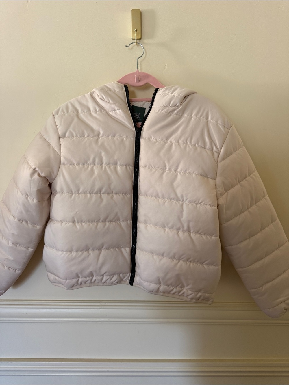 Wild Fable Ivory Cropped  Hooded Puffer Jacket Size XS Back To School New